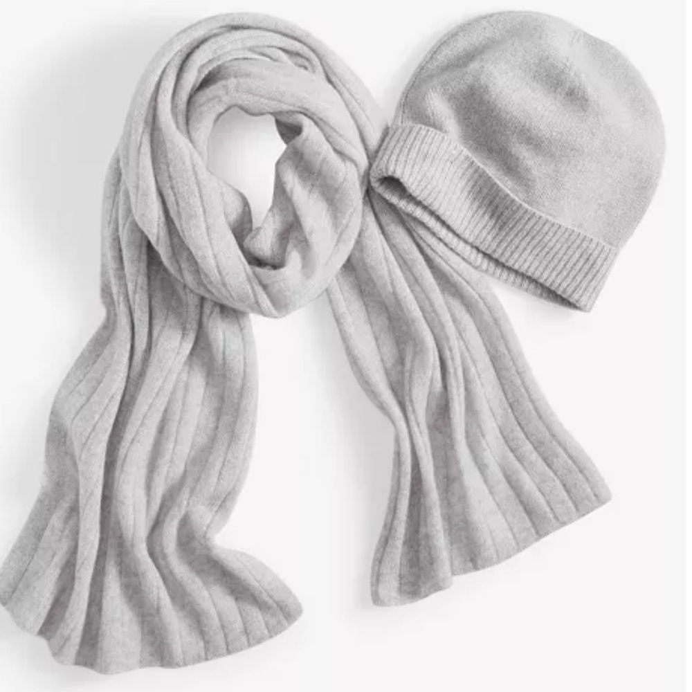 NEW Women's Charter Club Bright Iced Heather Grey Cuffed Beanie NWT